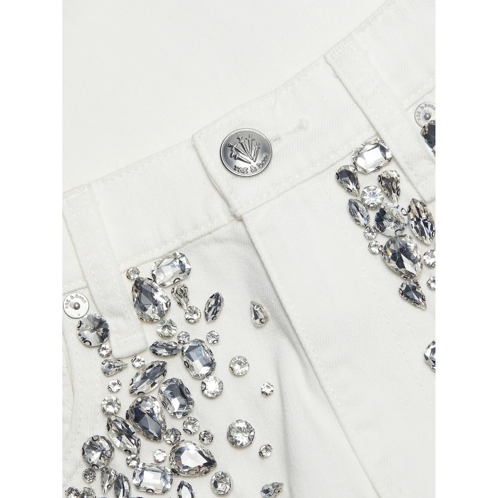 Rag & Bone The Andi Embellished High Rise Ankle Wide Leg Jeans 26 White Jewel - Picture 4 of 12